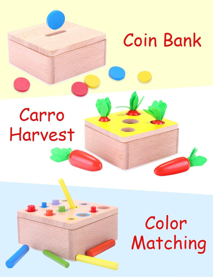 Holzspielzeug ab 1 Jahr | 4 IN 1 Baby Motorik Spielzeug für 6 Monate Jungen und Mädchen | Montessori