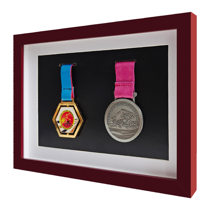 Medaillen-Vitrine – 2 Medaillen Display Shadow Box – perfekte Medaillenanzeige für Läufer, Marathon,