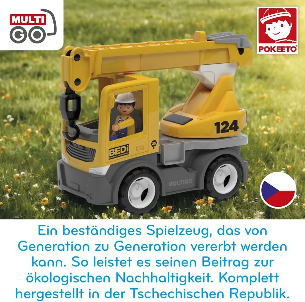 MultiGO Build Sandkasten Spielzeug für Kinder ab 3 Jahre - grosser Kran mit Fahrer - Sandspielzeug f