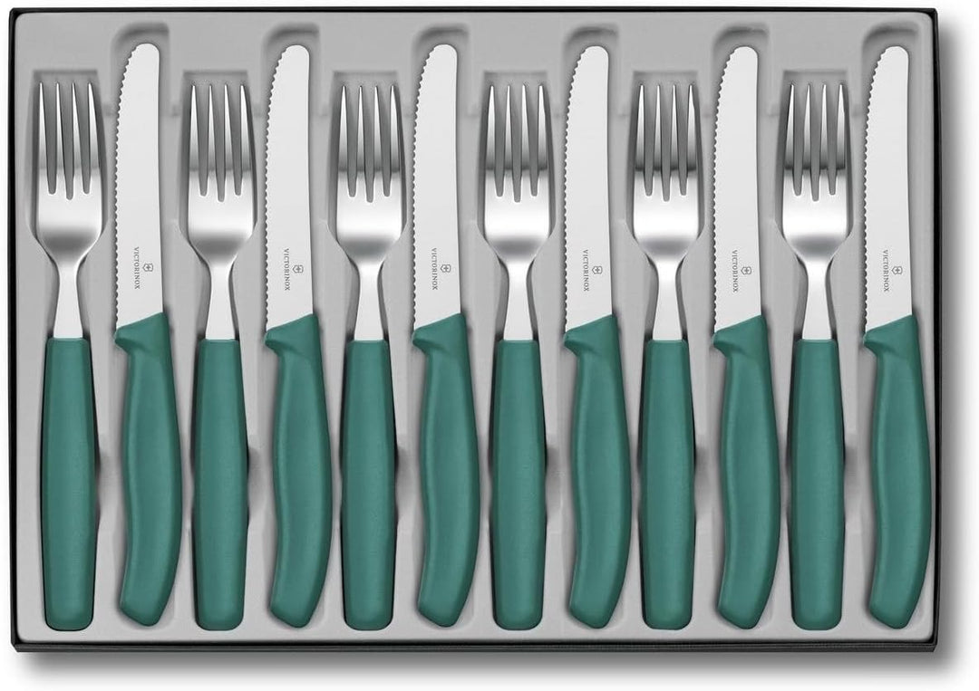 Victorinox Classic Besteck-Set mit Tafelmesser und Gabel, 12-teilig, Extra Scharfe Klinge, Wellensch