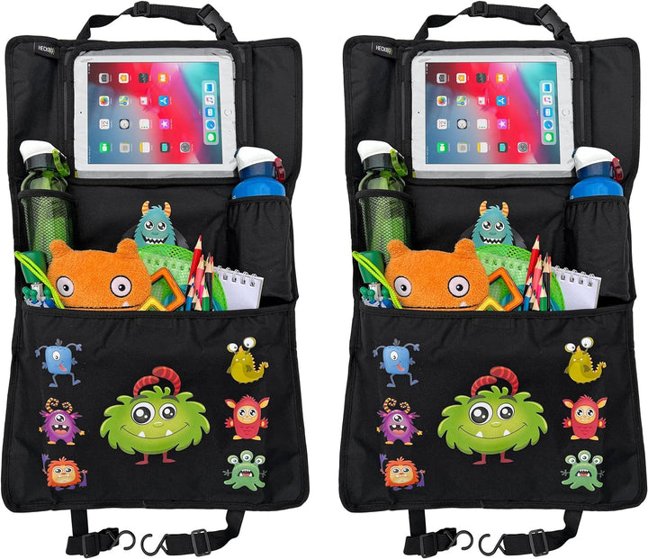 HECKBO 2x Kinder Auto Organizer mit verstellbarer Tablet Tasche mit Touch Folie für bis 20" – Monste