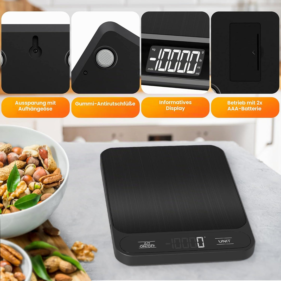 Strex Küchenwaage Digital - Waage Küche - 1 g bis 10 kg - Tarra Funktion - Inklusive Batterien - Sch