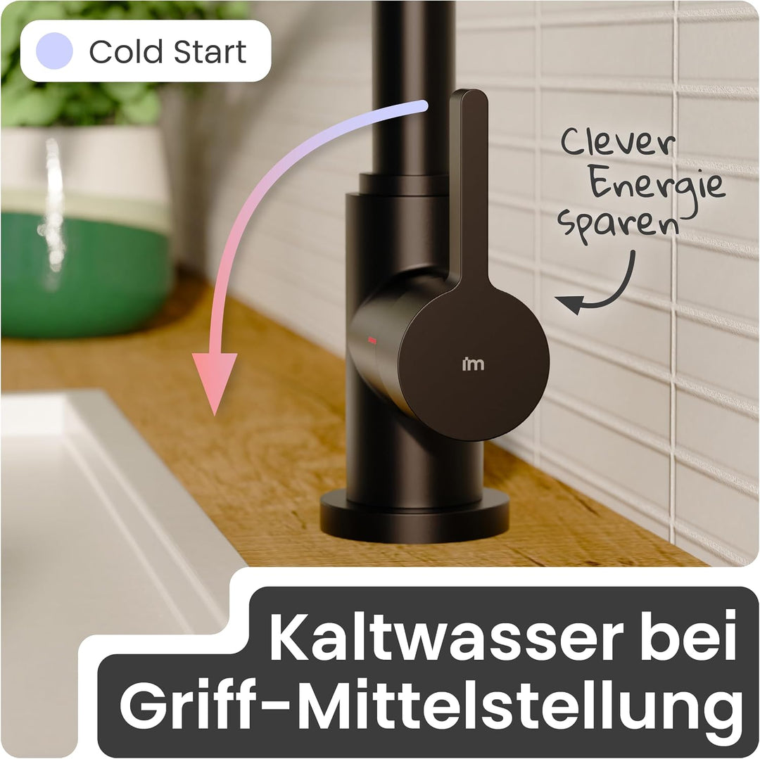 instmaier K3 Küchenarmatur | Wasserhahn Küche Schwarz matt | Spültischarmatur mit hohem Auslauf | Ar