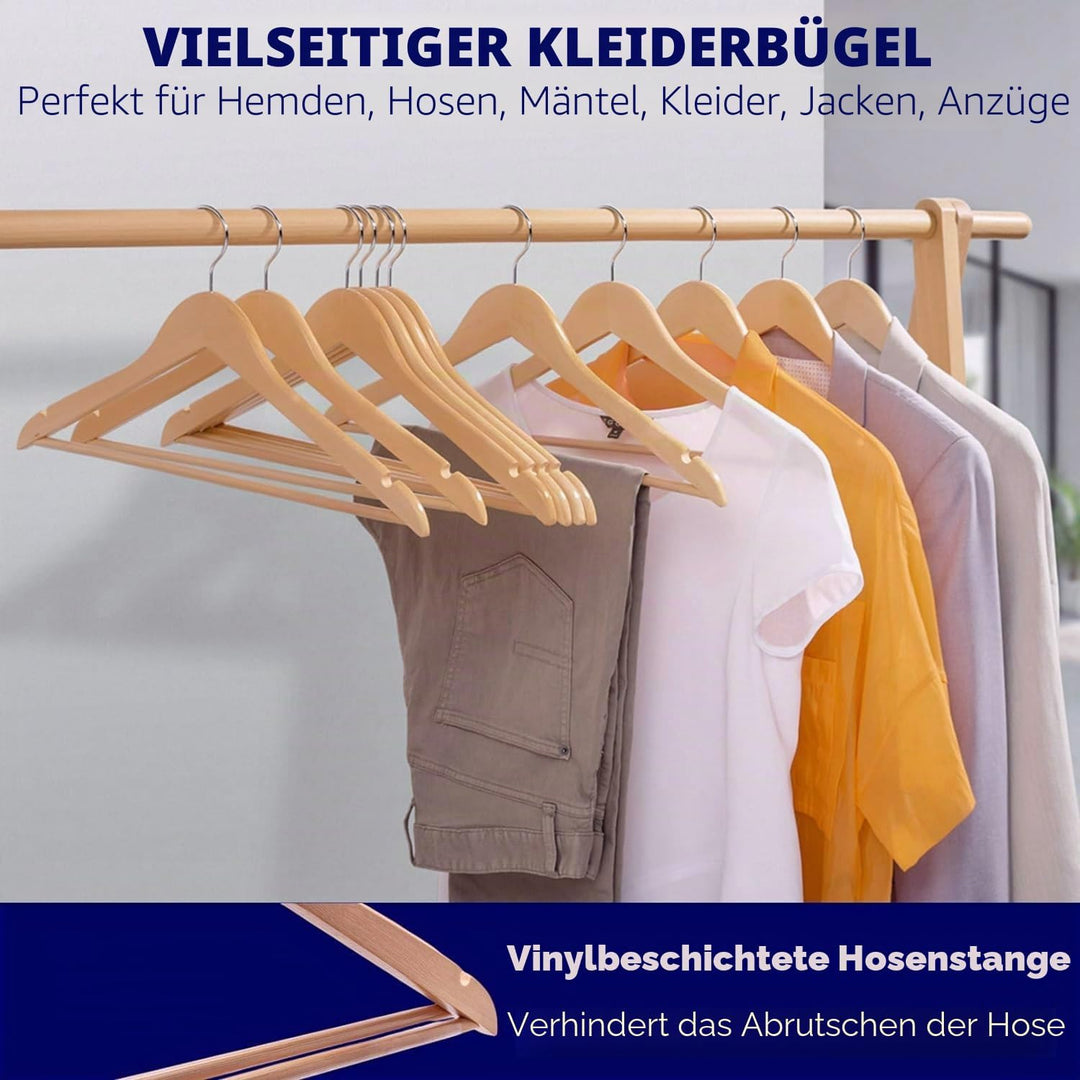 Amber Home 10 Stück 44,5cm Natürliche Kleiderbügel aus Holz mit Stange und Nut, Robust Aufhänger für