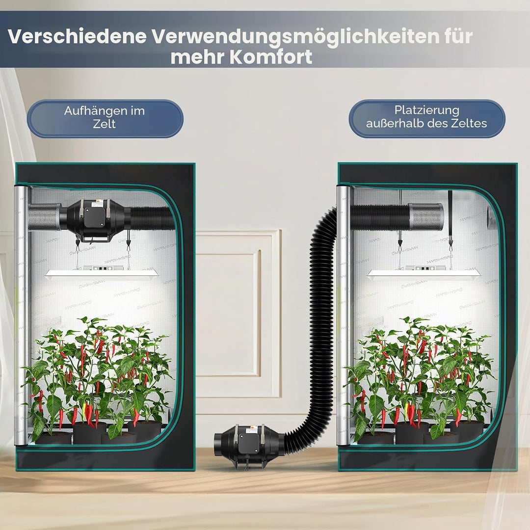 4-Zoll-Inline-Kanalventilator, 360 m³/h Luftstrom-Kanalventilator mit variabler Drehzahlregelung lei