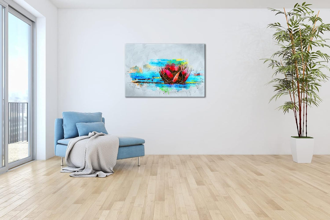 deyoli Illustration einer Lotusblume Format:90x60 cm als Leinwandbild, Motiv fertig gerahmt auf Echt