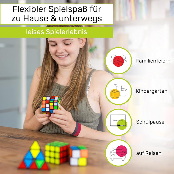 CUBIDI® Zauberwürfel Set - Speed Cube Set 2x2 3x3 4x4 Pyraminx Speedcube, Zauberwürfel für Kinder Er