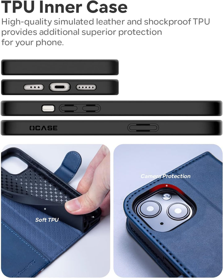 OCASE iPhone 14 Hülle Handyhülle [Premium PU Leder] [Kartenfach] [Magnetverschluss] RFID Schutzhülle