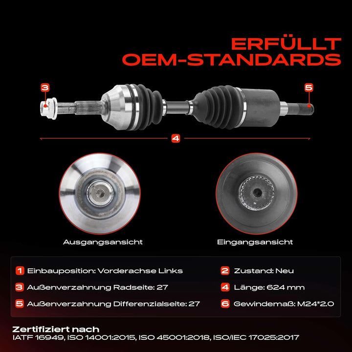Frankberg Antriebswelle Vorderachse Links Kompatibel mit Cherokee KJ 2.4L 2.5L 2.8L 3.7L 2001-2008 R