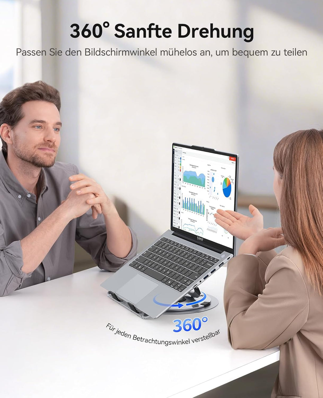 ORICO Laptop Ständer Höhenverstellbarer, Belüfteter Aluminium Laptop Stand mit 360° Drehbasis, Ergon