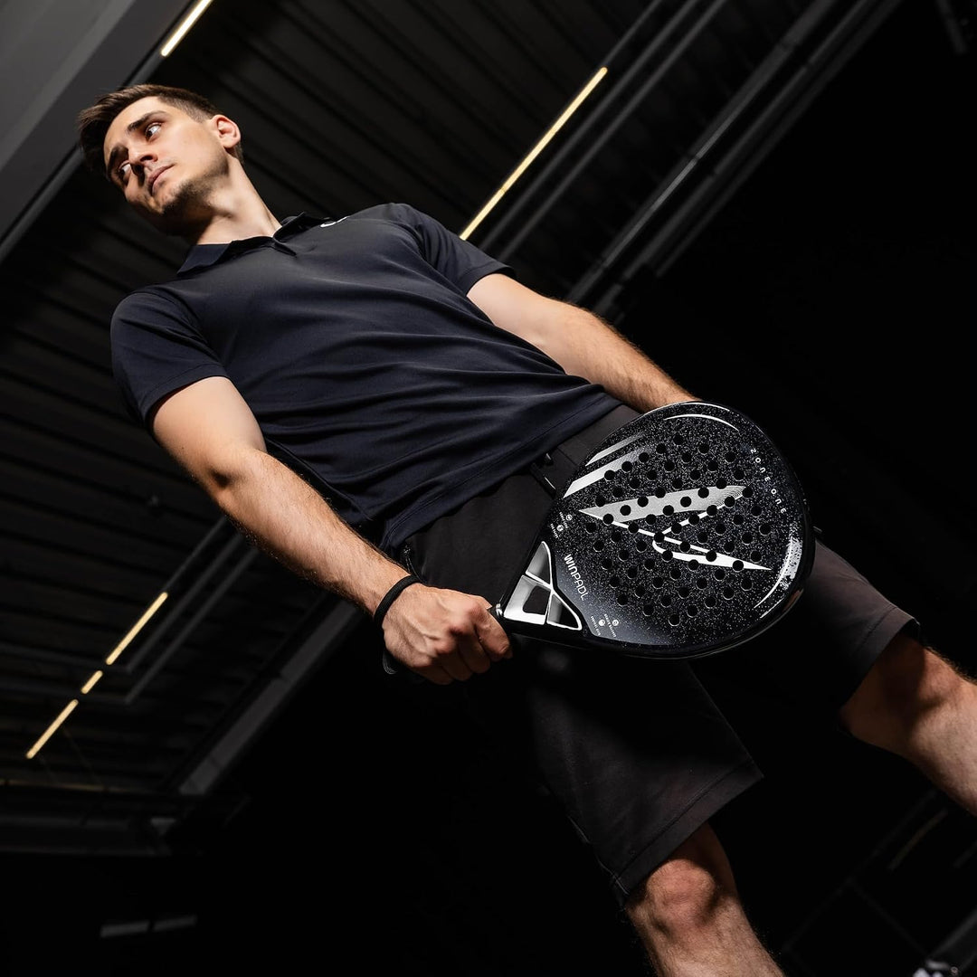 Padelschläger Zone One aus Carbonfaser - 100% Carbon-Rahmen, Soft-Eva-Kern, 365 g, Tropfenform, raue