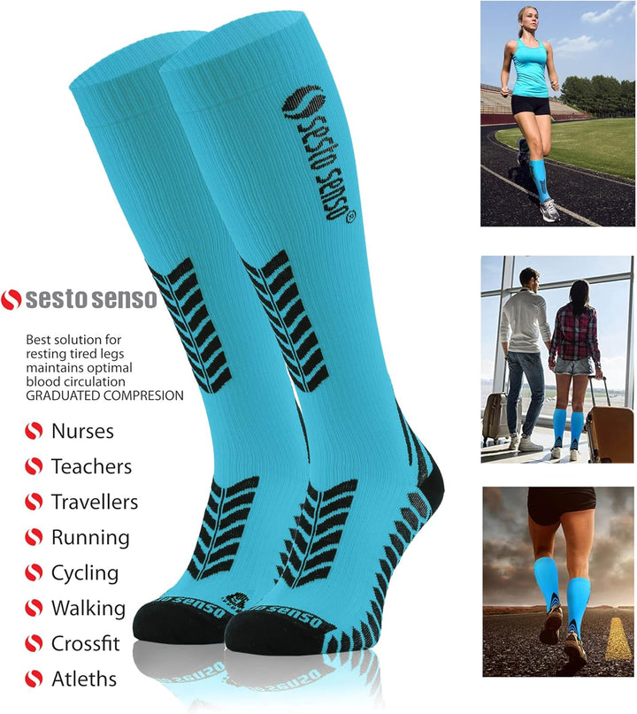 sesto senso 3 Paar Kompressionsstrümpfe Sport Damen Herren Unisex Bunt Hohe Sportsocken Laufsocken,