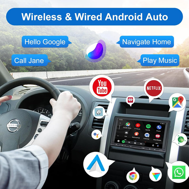 Doppel Din Radio Android mit Wireless CarPlay & Wireless Android Auto, Autoradio mit Navi 7 Zoll Bil