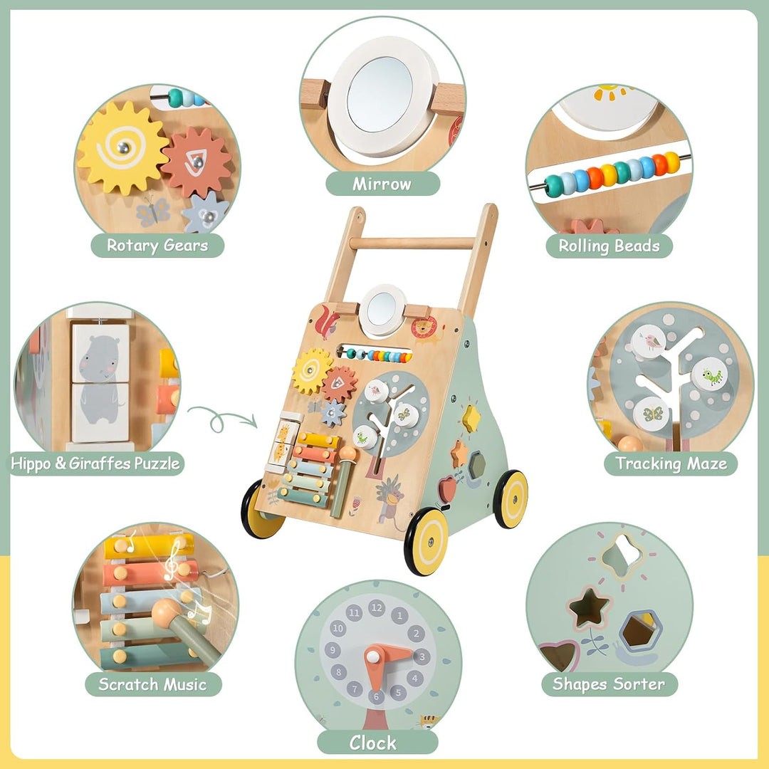 Baby Lauflernwagen Holz, Baby Lauflernhilfe zum Holz, Montessori Spielzeug Multifunktion, Holzspielz