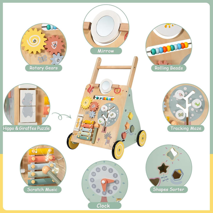Baby Lauflernwagen Holz, Baby Lauflernhilfe zum Holz, Montessori Spielzeug Multifunktion, Holzspielz