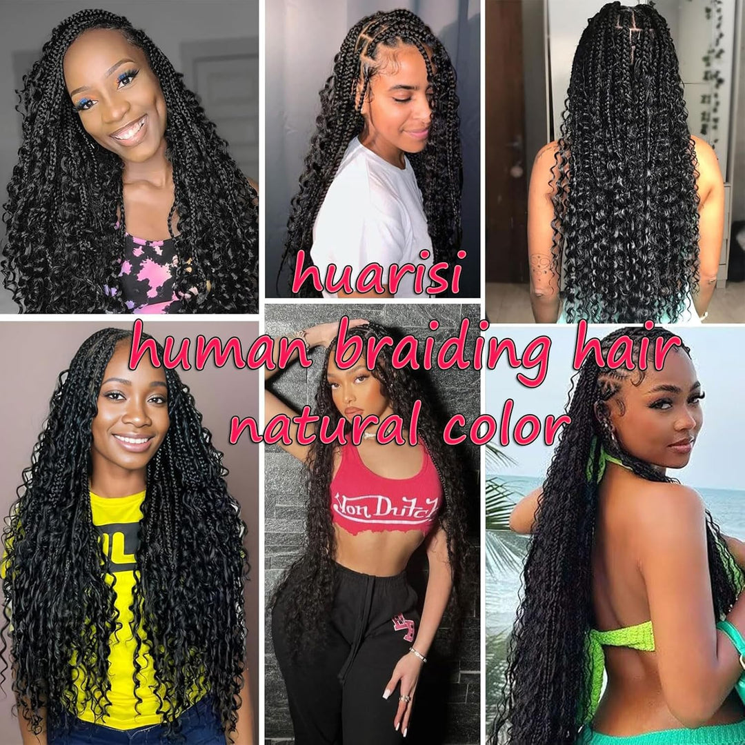 Huarisi Water Wave Bulk Human Hair for Braiding 2 Bundles 100g 24 Inch No Weft 10A Brazilian Virgin