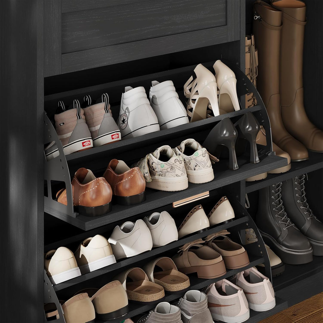 Schuhschrank mit 2 Klappen, Schuhkipper Schmal, Schuhschrank mit 1 Schublade, Schrank, Trennwand Ver