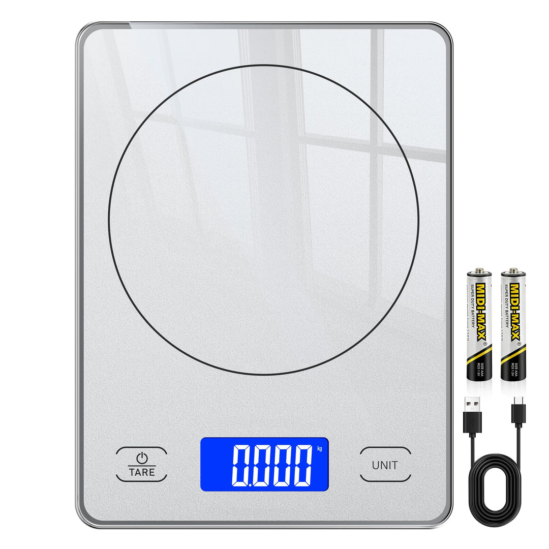 Küchenwaage Digital mit 15 kg Tragkraft, 5 Einheiten in g/ml/fl'oz, Präzise Waage Küche mit Grossem