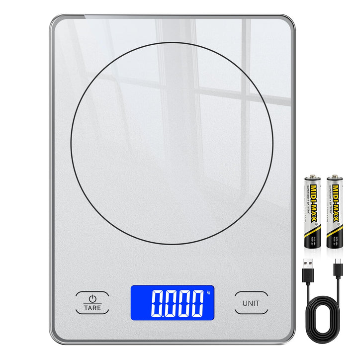Küchenwaage Digital mit 15 kg Tragkraft, 5 Einheiten in g/ml/fl'oz, Präzise Waage Küche mit Grossem