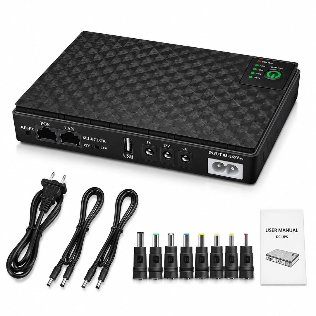 Mini-USV Batterie-Backup für Router – Integrierter 10400mAh Akku, Überspannungsschutz mit PoE – Ausg