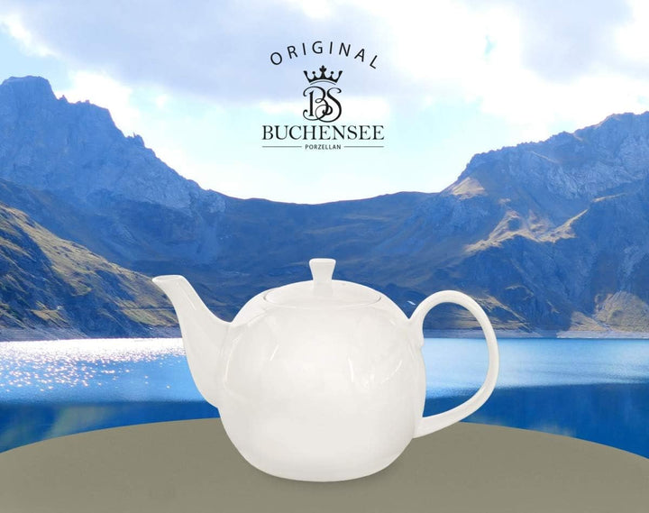 Buchensee ® Teekanne 1500 ml Porzellan Fine Bone China weiss Kanne Bianco, Kanne Bianco