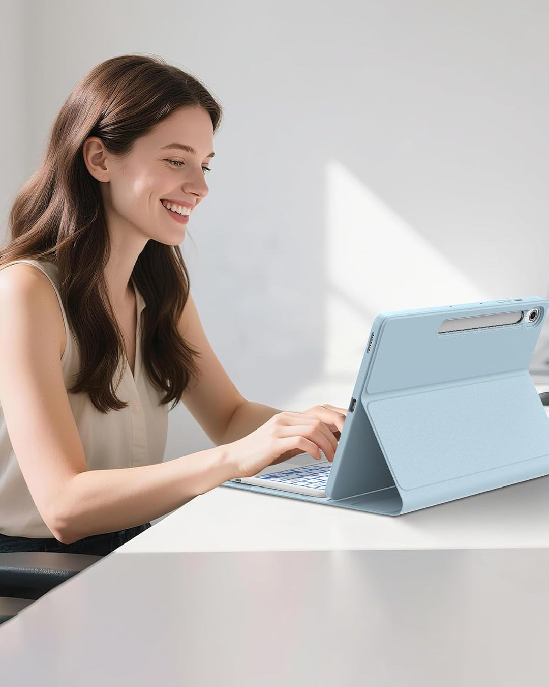 Für Galaxy Tab S10 FE Plus Hülle mit Beleuchteter Tastatur & Trackpad – 7-Farben RGB, Deutsches QWER