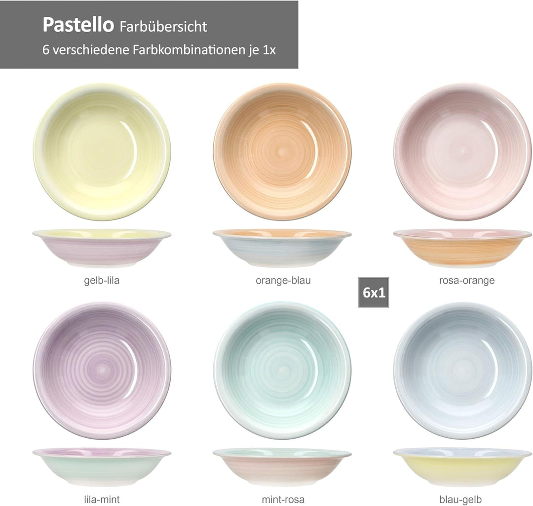 MamboCat Pastello 6er Set Suppenteller I 450 ml I bunte Steingut-Teller mit Pastell-Farben für 6 Per