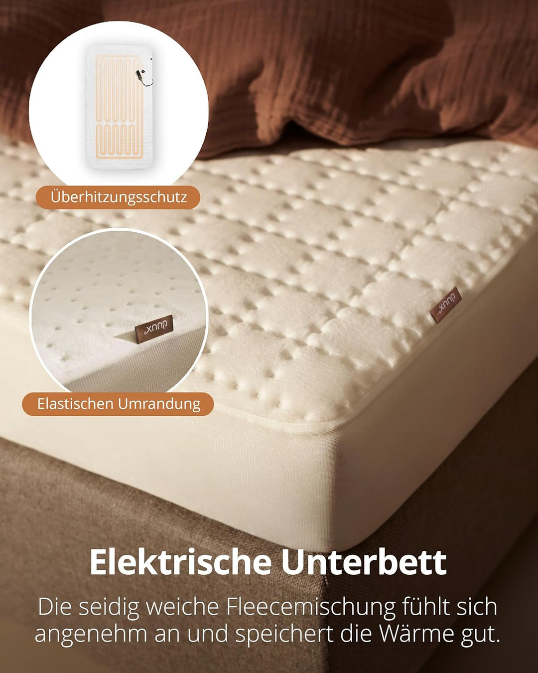 Duux Snooze Fleece Elektrische Unterdecke – Weiche Fleece-Deckschicht – 6 Heizstufen & Timer – Wasch