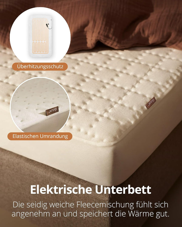 Duux Snooze Fleece Elektrische Unterdecke – Weiche Fleece-Deckschicht – 6 Heizstufen & Timer – Wasch