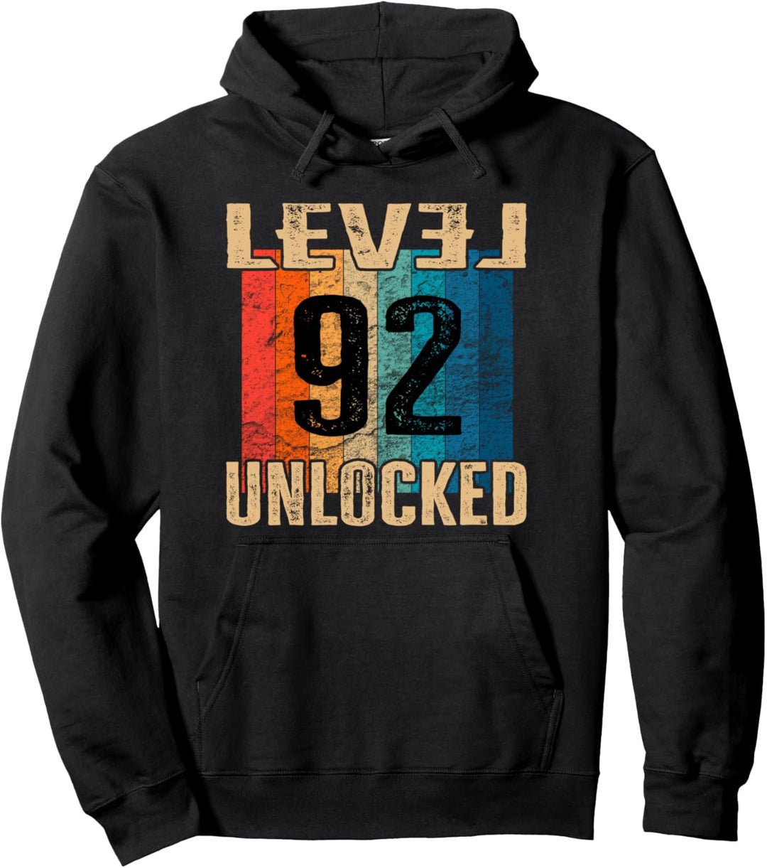92. Geburtstag Level Unlocked Vintage Retro Pullover Hoodie