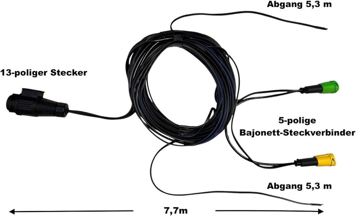 Anhängerbeleuchtung SET LED Rückleuchten 12V 24V 7,7 m 13 polig Kabel für Anhänger