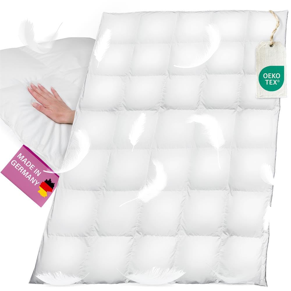 B!HOME Winterdecke 100% Daunen 155x220cm (1050g) Kassettenstegbett Bezug 100% Baumwolle Decke Winter