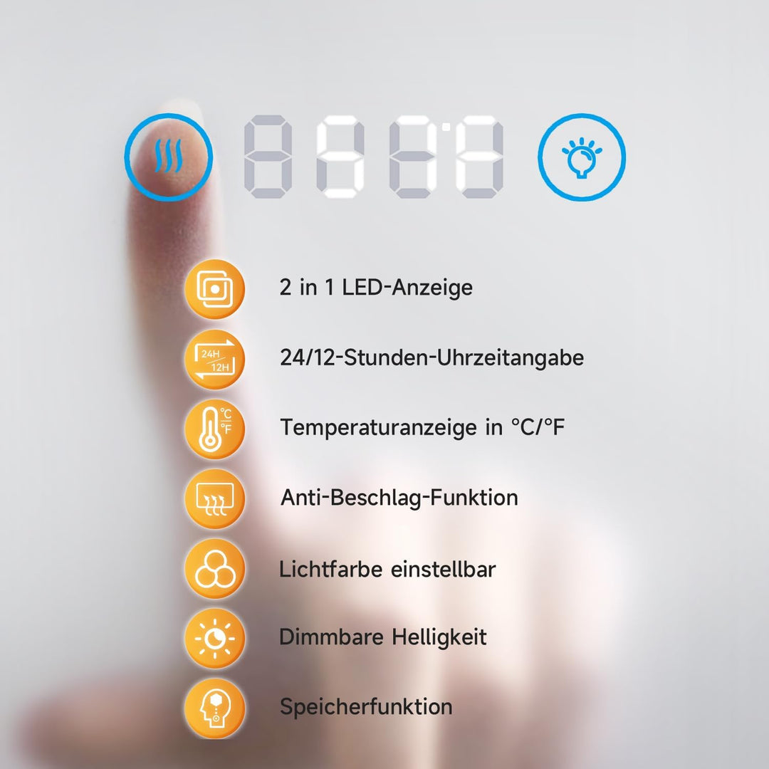 SONNI Badspiegel mit Beleuchtung 120x60cm, 3 einstellbare Lichtfarbe LED Wandspiegel Badezimmerspieg