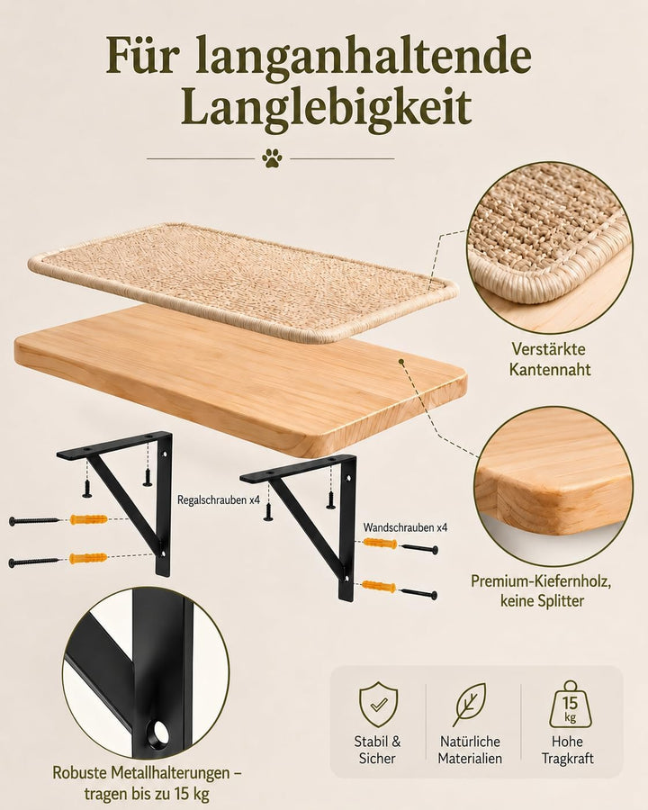 Katzentreppe Wand Set, Katzen Kletterwand mit 2 Stufen Quadratischer &amp; Gebogenen Plattformen, Wandmo