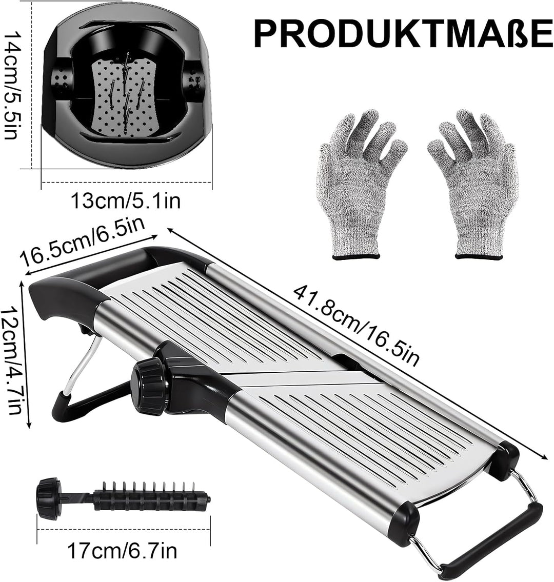 Masthome Gemüsehobel Mandoline, Multifunktion Gemüseschneider Edelstahl mit Schnittfesten Handschuhe