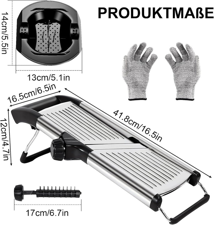 Masthome Gemüsehobel Mandoline, Multifunktion Gemüseschneider Edelstahl mit Schnittfesten Handschuhe