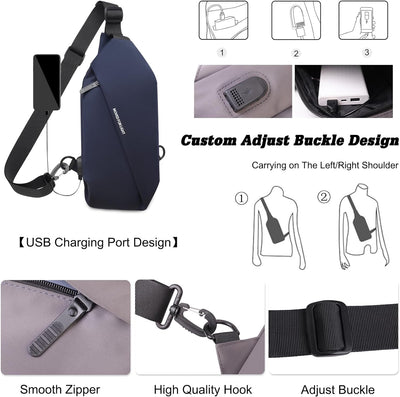 FANDARE Ultraleicht Brusttasche Sling Rucksack mit USB-Ladeanschluss Geschäft Daypacks für Herren Sc