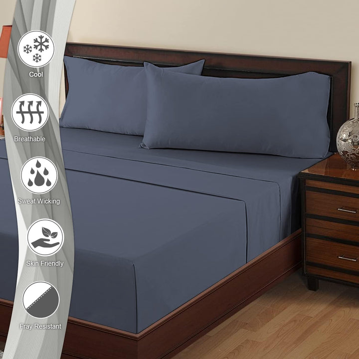 Pizuna Luxuriöser Soft-Satin 2er Pack Kissenbezug 40 x 80 cm Dunkel Blau, 600 Fadenzahl Baumwolle Ki