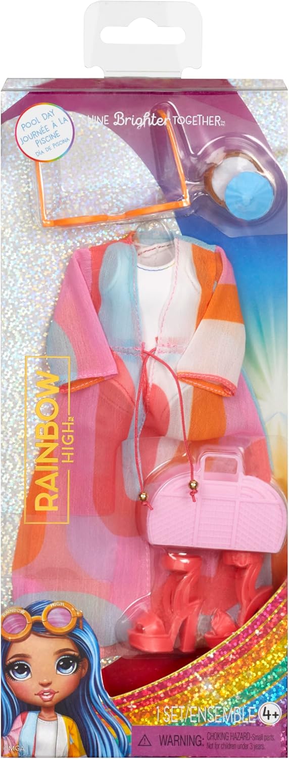 Rainbow High Fashion Pack - Pool, Enthält 1 Komplettes Outfit, Schuhe, Schmuck und Spielzubehör, Mix