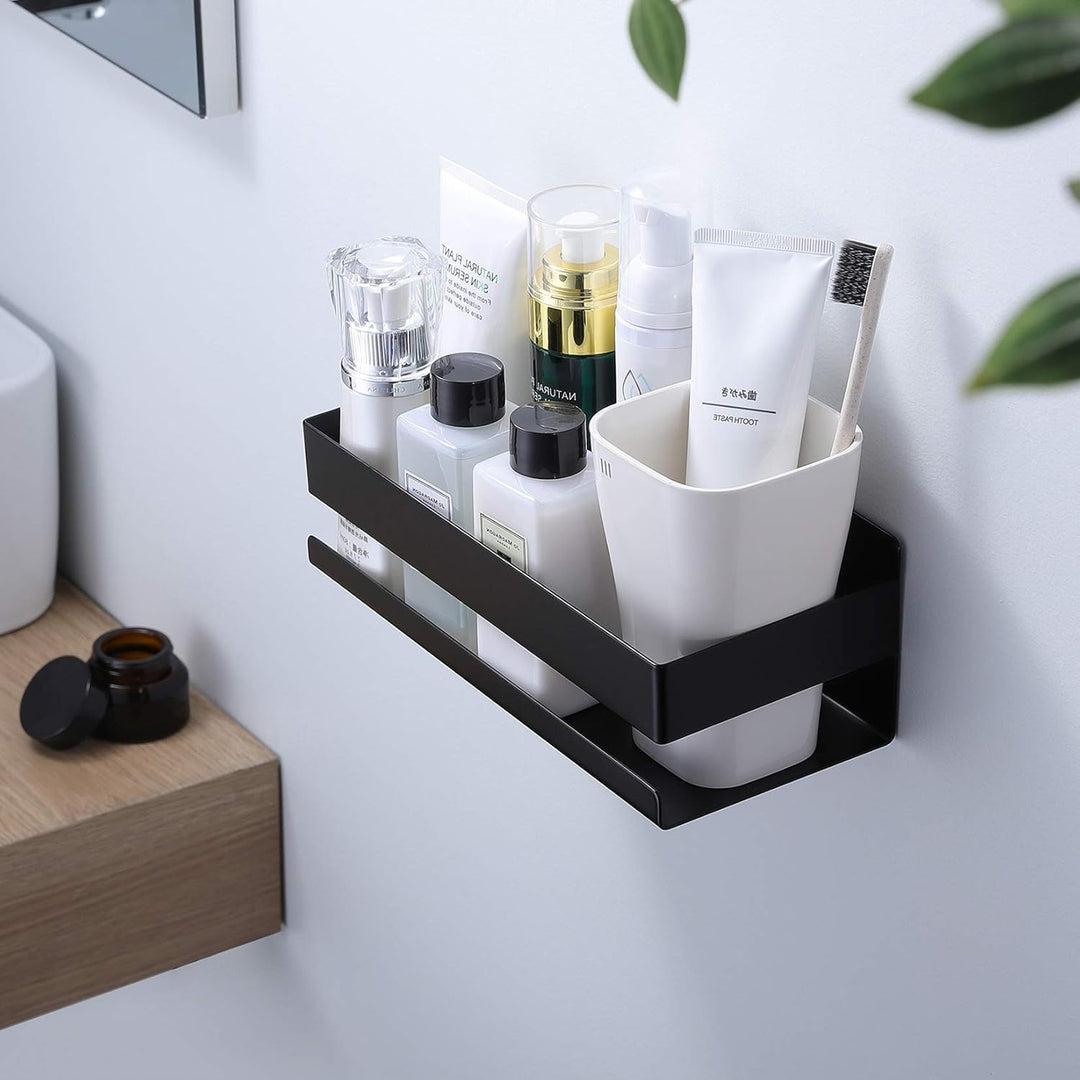 YIGII Duschablage Ohne Bohren Edelstahl,Badezimmer Regal Schwarz Duschregal,Shampoo Badregal für Dus