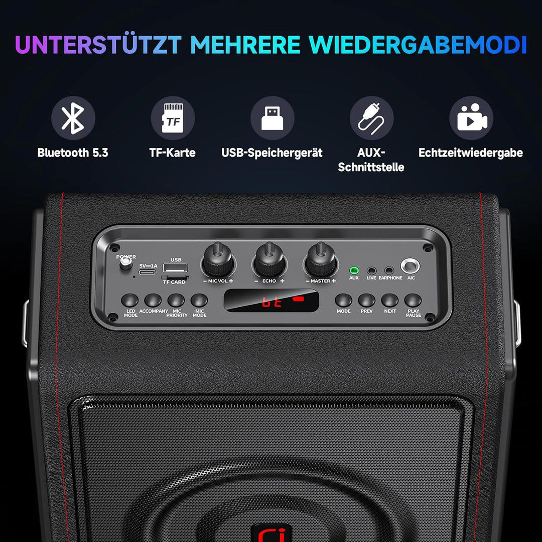 Karaoke Maschine mit 3 drahtlosen Mikrofones, Tragbaren Bluetooth 5.3 Karaoke Anlage Lautsprecher mi