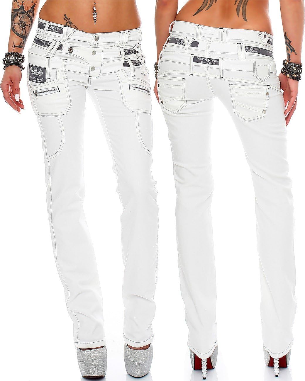 Cipo & Baxx Damen Jeans mit verzierten Gesässtaschen Stilvolle Passformen für jeden Anlass Komfort D