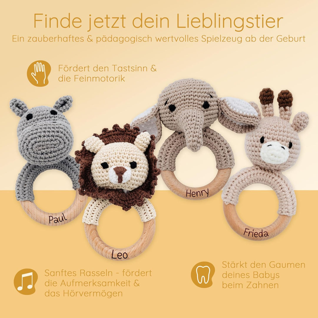 Bärenfreunde® - Personalisierter Beissring Baby - Niedlicher Greifling für Baby&