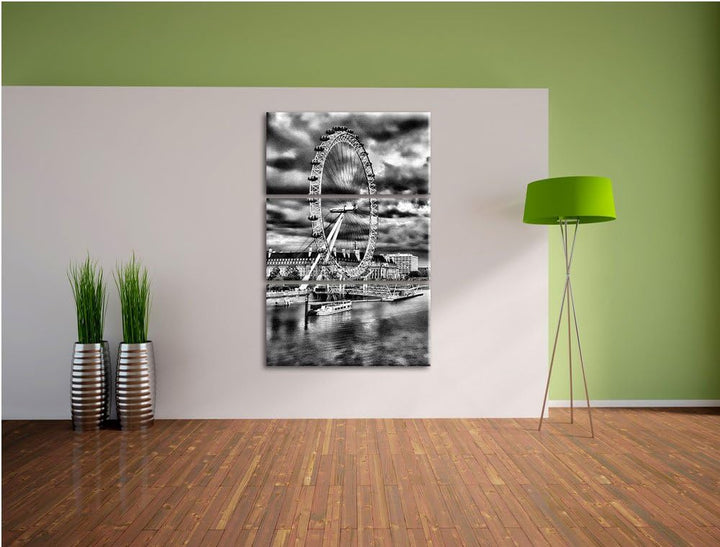 Pixxprint Riesenrad, London Eye als Leinwandbild/Grösse: 3 Teilig (120x80) cm/Wandbild/Kunstdruck/fe