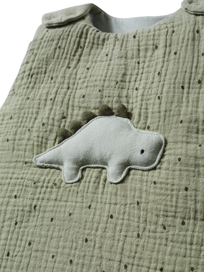 VERTBAUDET Dinosaurus-Schlafsack ohne Ärmel, Baumwoll-Gaze, Khaki, 6/18 Monate Grün 6/18M, Grün 6/18