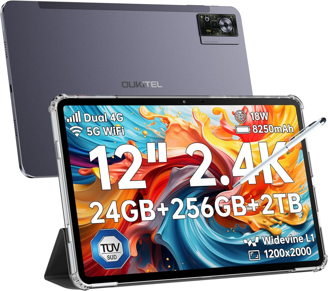 OUKITEL OT5S Tablet 12 Zoll - 2024 Neueste Android 14 Tablet 24GB RAM+256GB ROM(2TB TF) Gaming Table