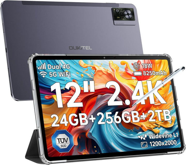 OUKITEL OT5S Tablet 12 Zoll - 2024 Neueste Android 14 Tablet 24GB RAM+256GB ROM(2TB TF) Gaming Table