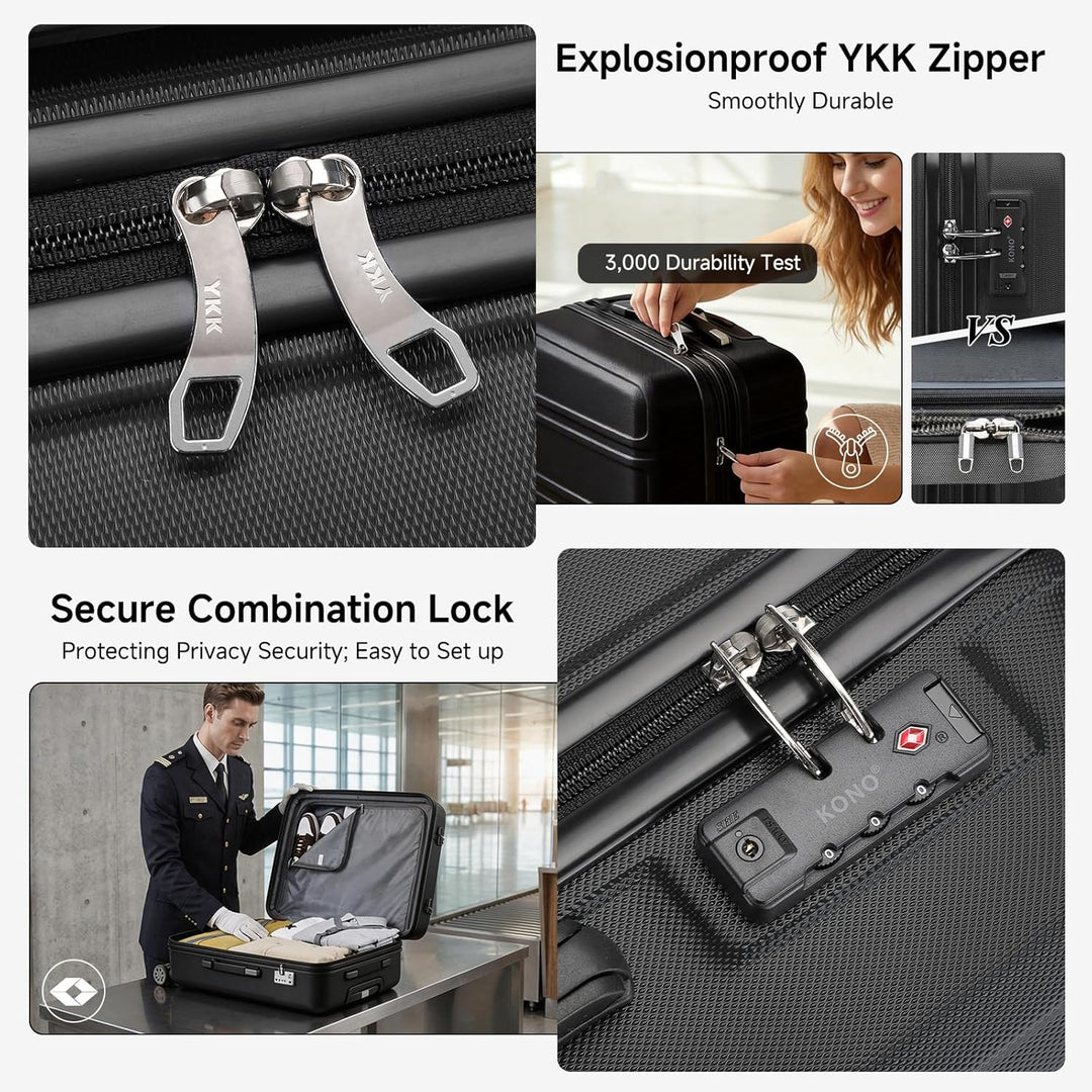 KONO Handgepäck Koffer 20 Zoll Leichter ABS+PC Hartschalenkoffer mit TSA-Schloss Reisekoffer mit 4 R