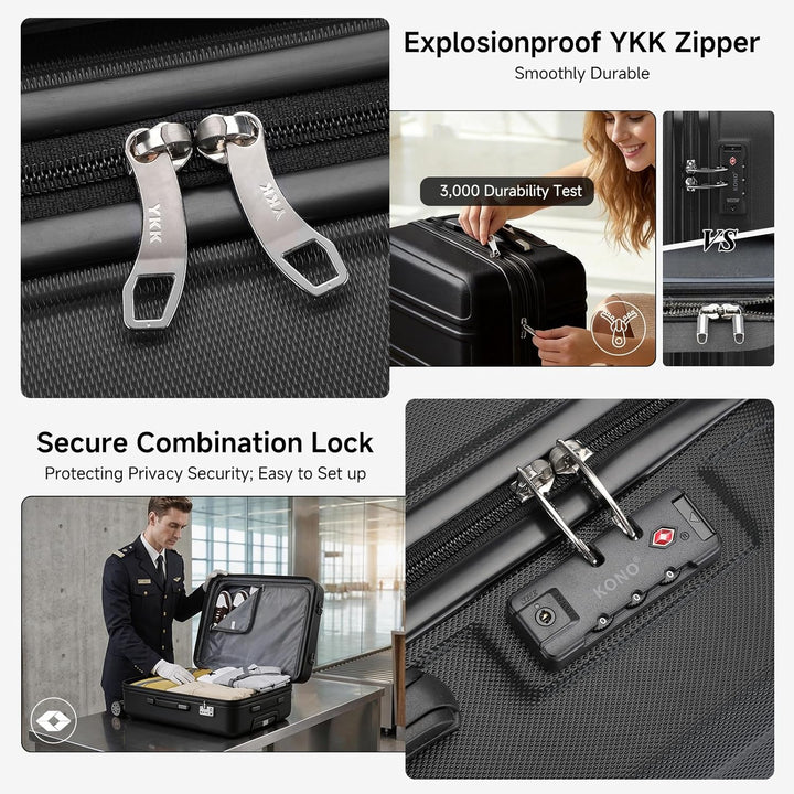 KONO Handgepäck Koffer 20 Zoll Leichter ABS+PC Hartschalenkoffer mit TSA-Schloss Reisekoffer mit 4 R