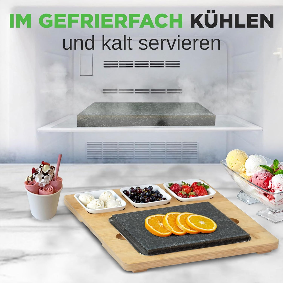 NutriChef Heisser Stein Grillplatte – Tischgrill-Set mit Bambus und Keramik Ideal für Steak und Dinn